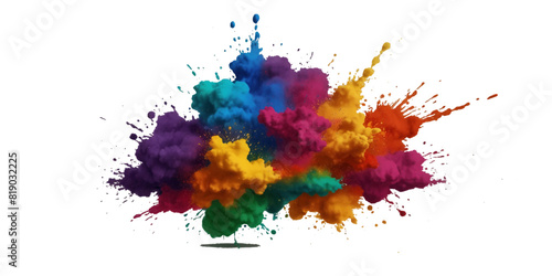 Vector colorful vibrant rainbow, smoke and cloud holi paint color powder explosion with bright colors isolated on transparent background. Multicolored explosion of rainbow powder paint holi festival 