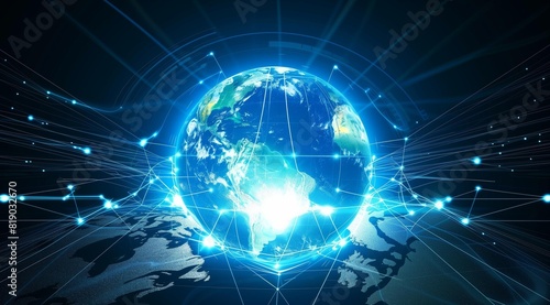 Global Connectivity and Technology Concept with Earth Globe on Dark Blue Background