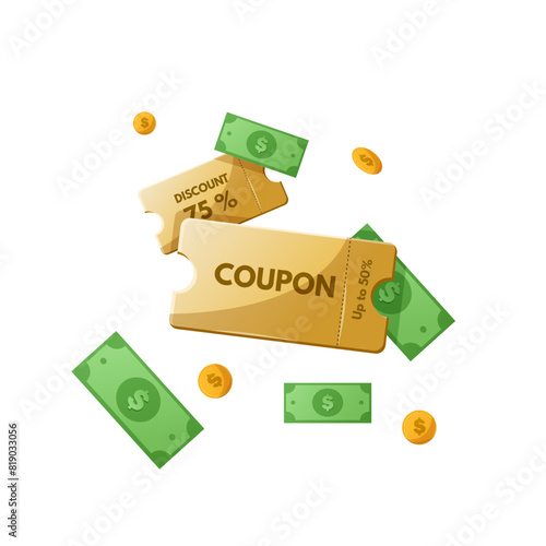 Coupon card template, coupon with discount and cash back money.
