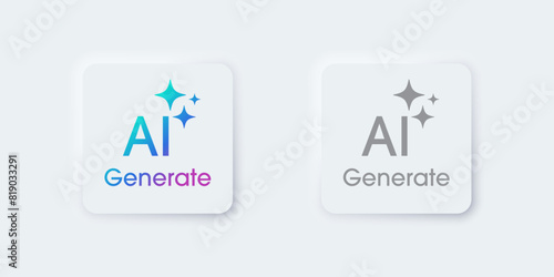 Generate AI button. Artificial intelligence and Machine learning technology concept. AI enters by command prompt to generate ideas. Chat with AI.  UI UX design, Vector illustration.