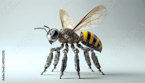 Futuristic Cybernetic Bee with Advanced Robotic Engineering and Intricate Black-Yellow Mechanical Design photo