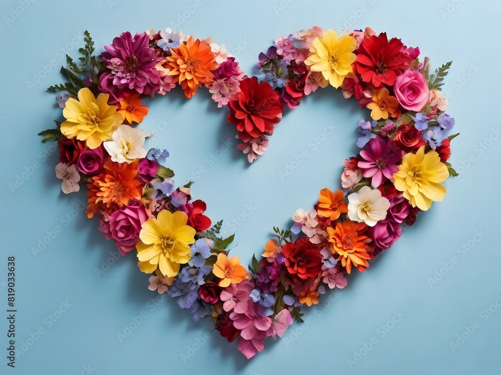 The shape of a heart from above made of colorful flowers The shape of a heart from above made of colorful flowers