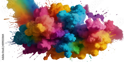 Vector abstract colorful rainbow holi paint and colorful cloud smoke powder explosion isolated on transparent wide panorama background.