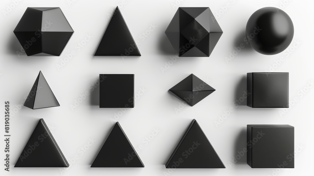 An isolated 3D object in top and front view. Basic black geometric shapes. An isolated 3D object in top and front view. Basic black geometric shapes.