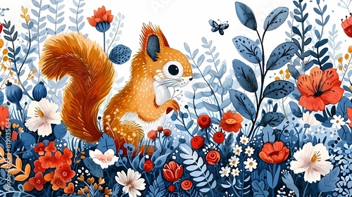 Squirrel surrounded by flowers