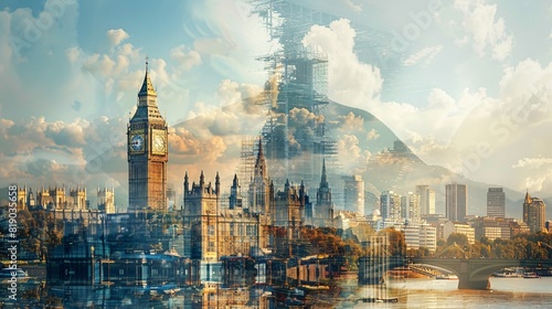 Visual merge of London's Big Ben and Rio's Christ the Redeemer, highlighting global tourism icons. photo