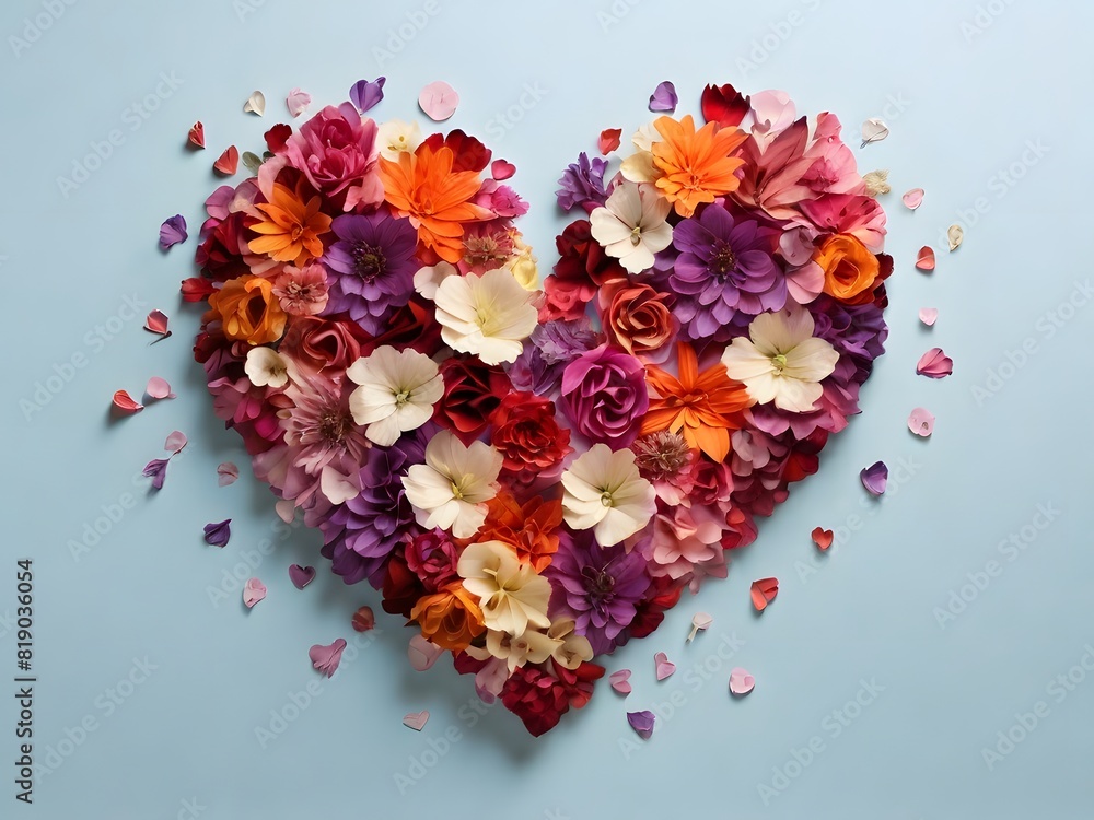 The shape of a heart from above made of colorful flowers The shape of a heart from above made of colorful flowers
