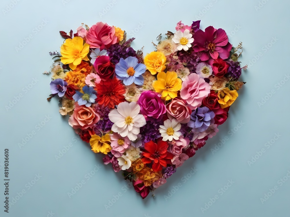 The shape of a heart from above made of colorful flowers The shape of a heart from above made of colorful flowers