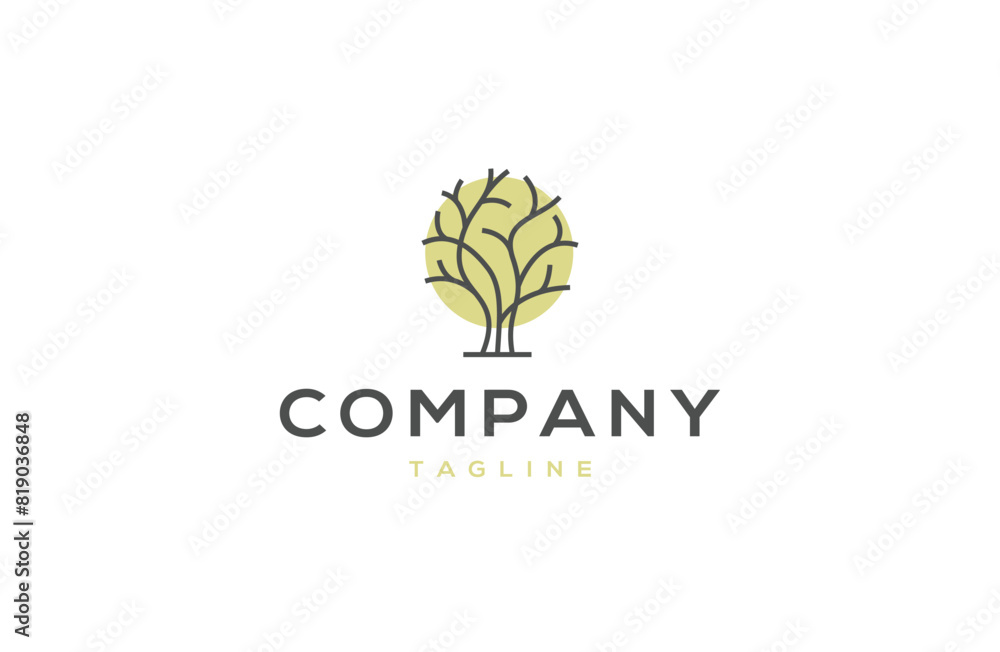 Tree line art style logo design template flat vector