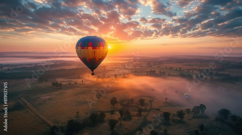 Hot air balloon , Patchwork landscape ,Aerial photography