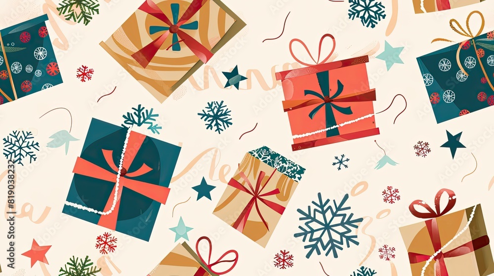 Seamless pattern with gift boxes and snowflakes
Seamless pattern with gift boxes and snowflakes