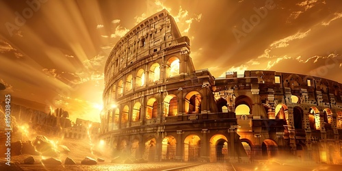 Ancient Roman Entertainment and Societal Norms: A Gladiatorial Showcase at the Roman Colosseum. Concept Roman Colosseum, Gladiatorial Combat, Roman Society, Entertainment in Ancient Rome photo