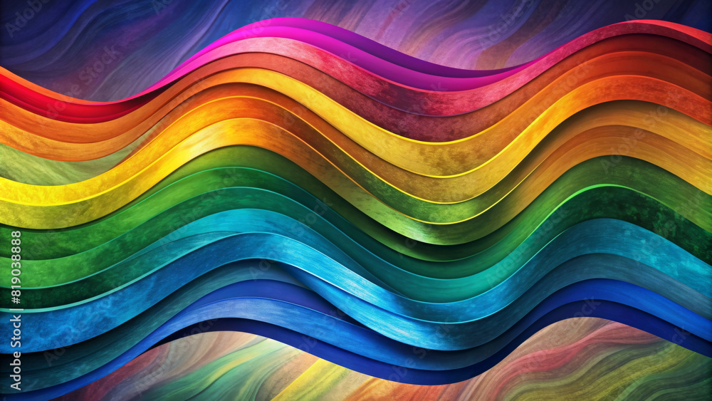 Vivid, wavy lines flow in a spectrum of colors, creating a sense of movement and rhythm. The texture within each colored band creates the appearance of a dynamic, undulating surface with copy space.AI Vivid, wavy lines flow in a spectrum of colors, creating a sense of movement and rhythm. The texture within each colored band creates the appearance of a dynamic, undulating surface with copy space.AI