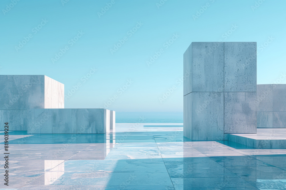 Concrete outdoor square building,Empty architectural background.
Concrete outdoor square building,Empty architectural background.