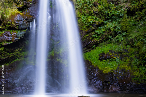 Waterfall. Majestic waterfall. Panoramic beautiful deep forest waterfall. Fantasy landscape with waterfalls  panorama. Waterfall in the forest