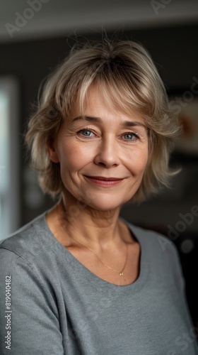 A woman with blonde hair happily smiles at the camera