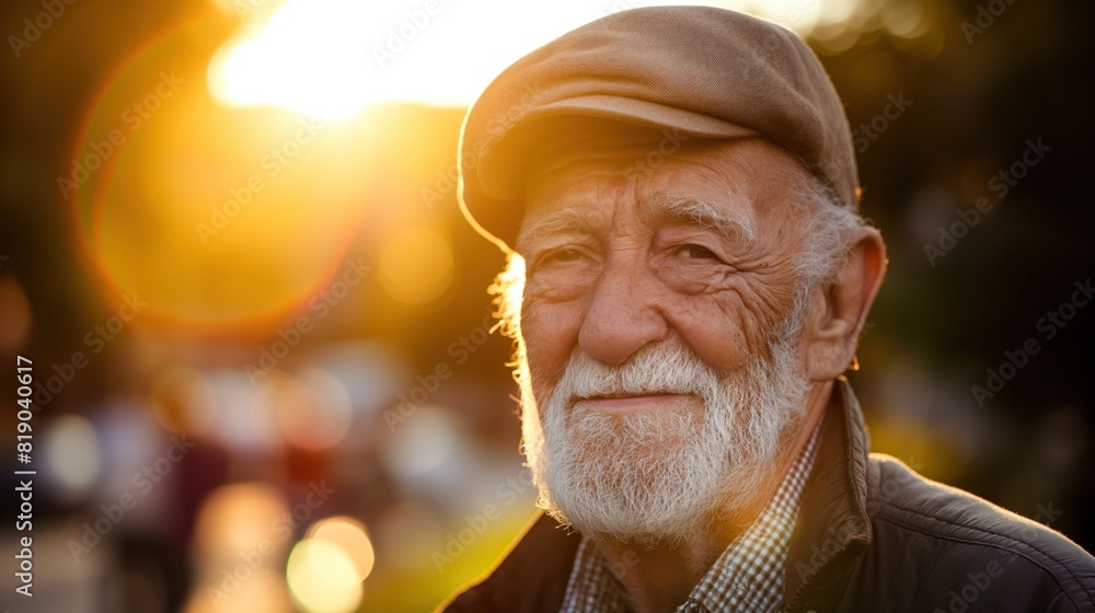 Old man wearing a white beard and hat Old man wearing a white beard and hat