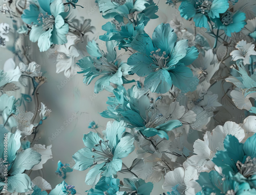 3D Render of Abstract Turquoise and Cyan Flowers Inspired by Matisse Gen AI