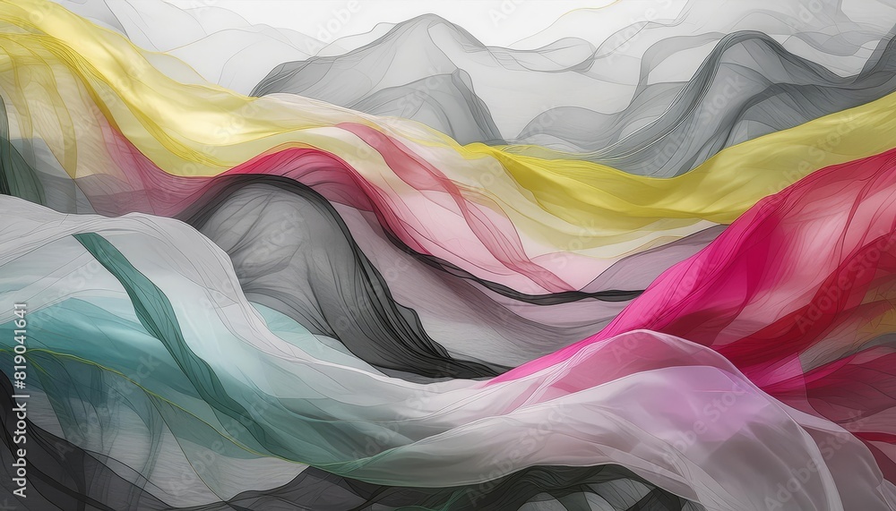 Rainbow of colorful fabric blowing in the wind with different tints and shades