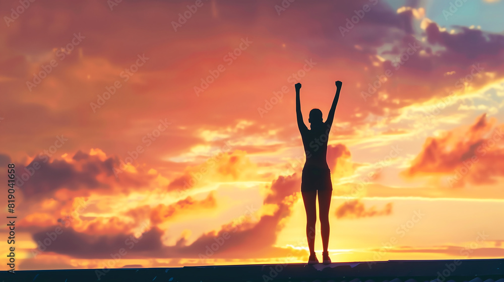 custom made wallpaper toronto digitalSilhouette of woman with victory and success with raised fist standing against sunset sky