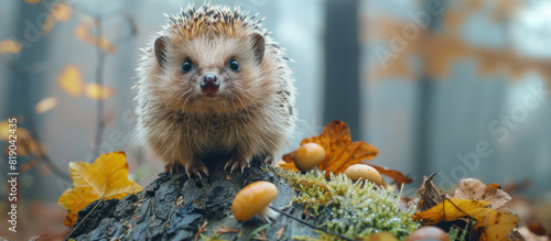 Hedgehog in morning forest