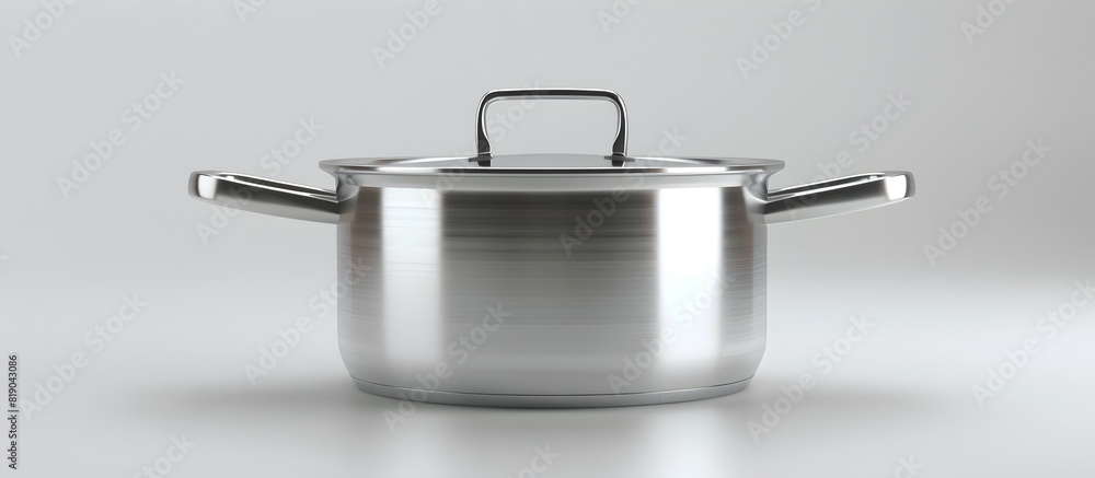Elevated Stainless Steel Cooking Pot or Pan on Plain White Background for Ecommerce Product Display Elevated Stainless Steel Cooking Pot or Pan on Plain White Background for Ecommerce Product Display