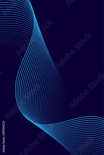Abstract background with waves for banner. Standart poster size. Vector background with lines. Element for design isolated on dark blue. Blue gradient. Brochure, booklet. Ocean, water. Night, deep