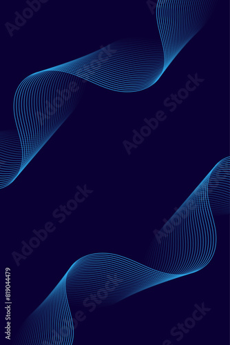 Abstract background with waves for banner. Standart poster size. Vector background with lines. Element for design isolated on dark blue. Blue gradient. Brochure, booklet. Ocean, water. Night, deep