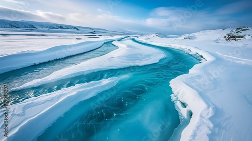 Bright Cyan Frozen Rivers Winding Through a Stark White Arctic Landscape