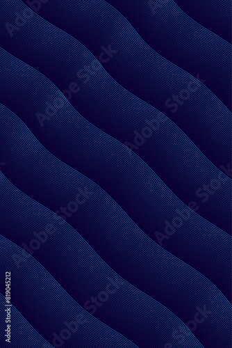 Abstract background with waves for banner. Standart poster size. Vector background with lines. Element for design isolated on dark blue. Blue gradient. Brochure, booklet. Ocean, water. Night, deep