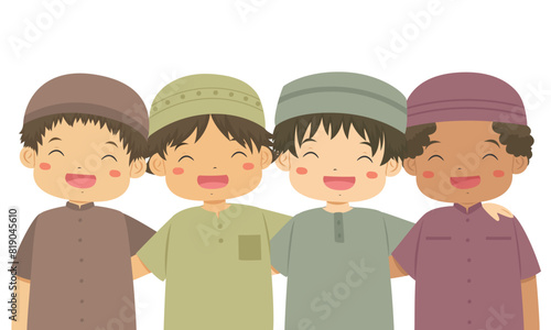 Photography Happy Muslim children best friends laughing together
