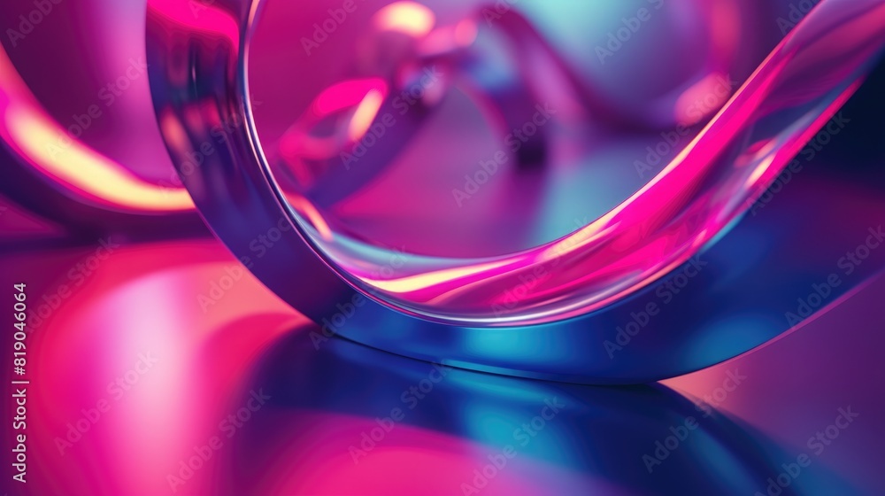A fluorescent glossy neon curvy ribbon with a dynamic pink blue gradient in the background. Abstract swirl geometric shape for desktop background A fluorescent glossy neon curvy ribbon with a dynamic pink blue gradient in the background. Abstract swirl geometric shape for desktop background