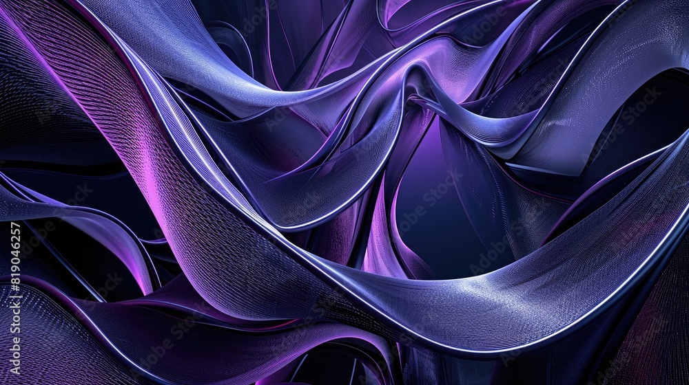 Abstract design with flowing ribbon fiber in a blend of deep purple blue hues and fabric textures background Abstract design with flowing ribbon fiber in a blend of deep purple blue hues and fabric textures background