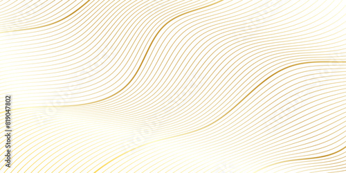 Abstract golden linear background with flowing particles. Digital future technology concept. Abstract gold paper wave background and abstract gradient and gold wave curve lines.	