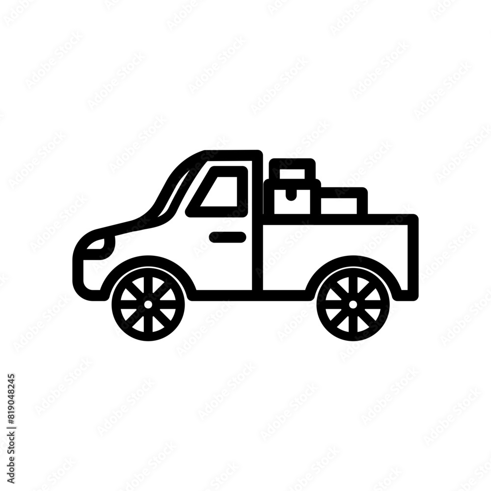 Delivery car line icon. Transportation icon. Vehicle icon isolated on white background. Transparent background, minimalist symbol. Vector images