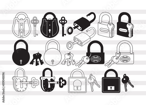 Lock and Key SVG, Lock Silhouette, Key Svg, Magic Key Svg, Vintage Key Svg, Lock Bundle, P0047