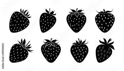 set of strawberry silhouettes, isolated background