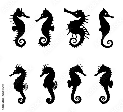 set of seahorse silhouettes, isolated background
