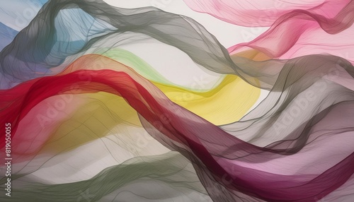 Rainbow of colorful fabric blowing in the wind with different tints and shades