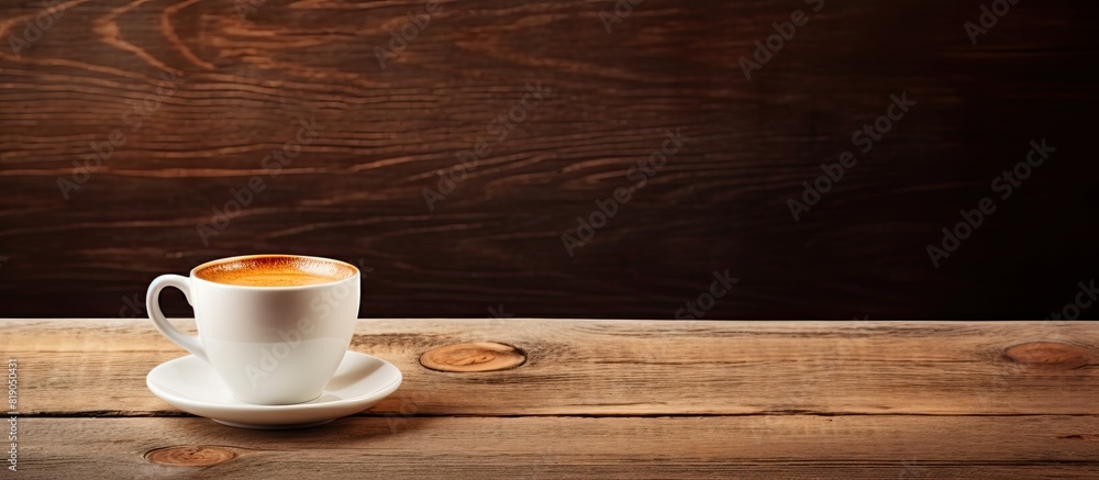 Cup of coffee on a wooden table. copy space available Cup of coffee on a wooden table. copy space available