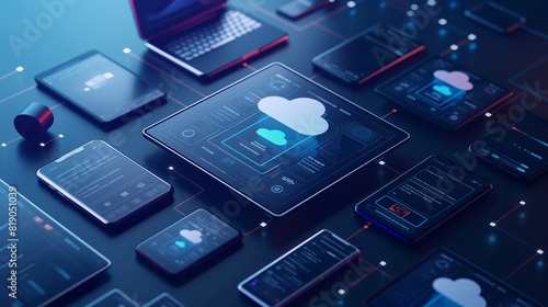 Wallpaper Mural A Collection Of Electronic Devices Connected To A Cloud Network. 
 Torontodigital.ca