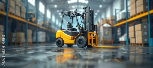 Forklift Truck Operating in Warehouse