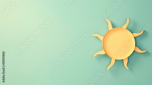 Solid color background (e.g., sky blue, sandy beige) with a minimalist sun icon, conveying the warmth and brightness of summer