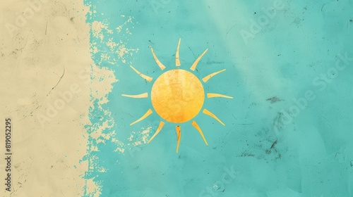 Solid color background (e.g., sky blue, sandy beige) with a minimalist sun icon, conveying the warmth and brightness of summer. 