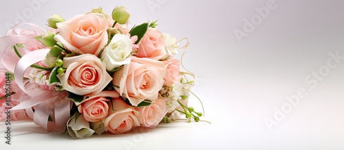 a bouquet of fresh flowers on a white background with a place for text Wedding bouquet with roses. copy space available