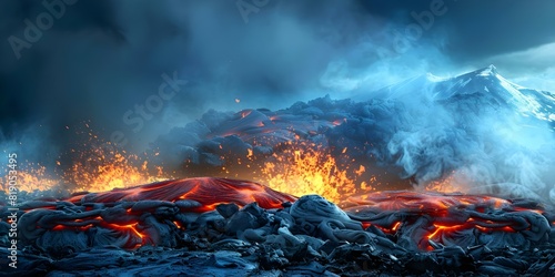 Harmonious Interplay Between Hot Lava and Cold Arctic Elements. Concept Arctic Elements, Hot Lava, Nature's Contrasts, Elemental Harmony, Extremes Unite