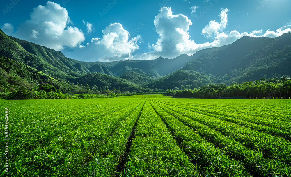 Field of green crops. Beautiful field in the countryside