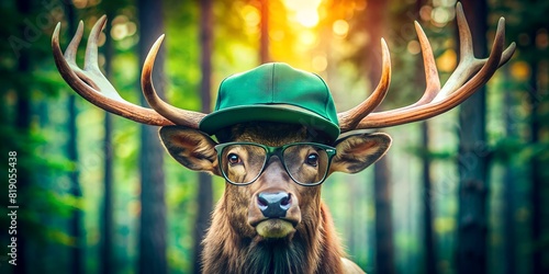 portrait of deer in glasses and cap  photo