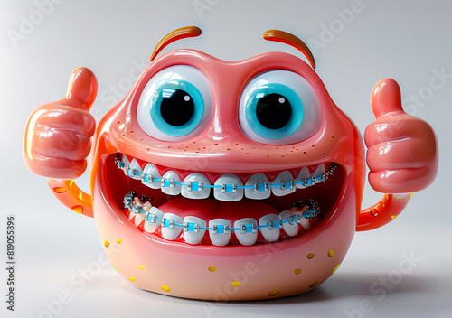 Funny smiling mouth with braces. A cartoon mouth with braces giving a thumbs up