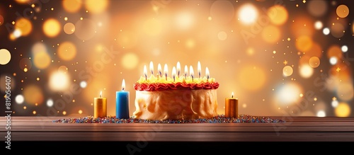 Celebration themed banner featuring a birthday cake with candles providing ample copy space for your desired image